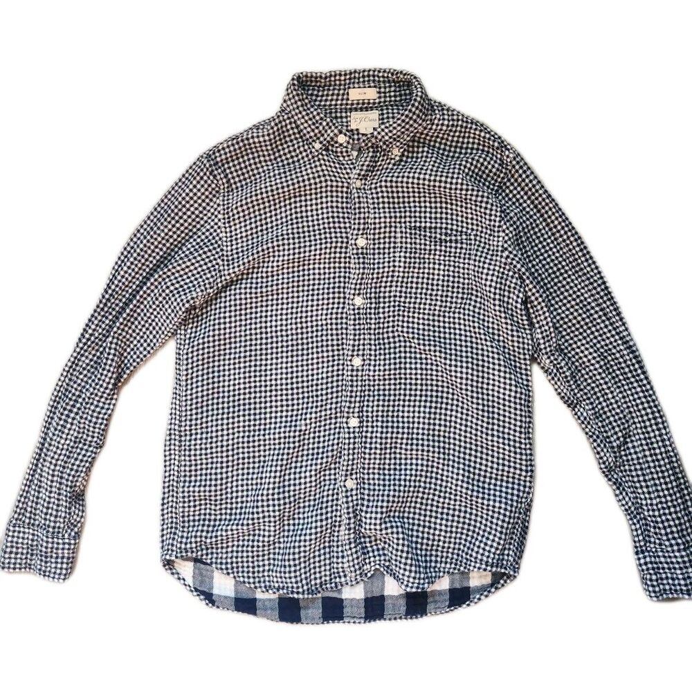 J. Crew Navy and White Gingham Button-Down Shirt